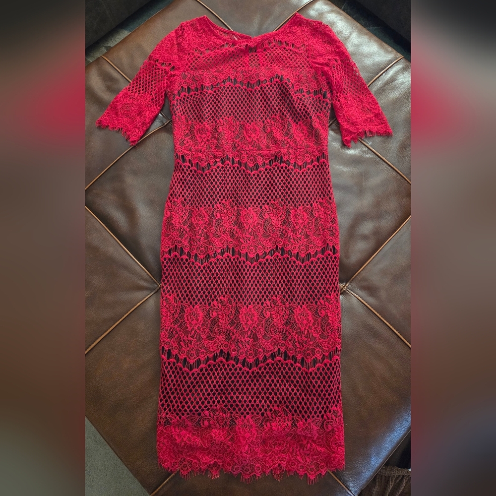 Thalia Sodi Red Lace Midi Dress Small - Picture 6 of 15